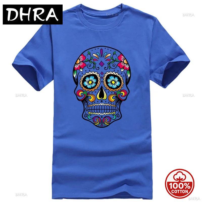 Mexican Sugar Skull Tshirt Day Of The Dead Calavera Tee Colorful Floral Skull Graphic Casual 100cotton Loose Soft Tops For Unisex