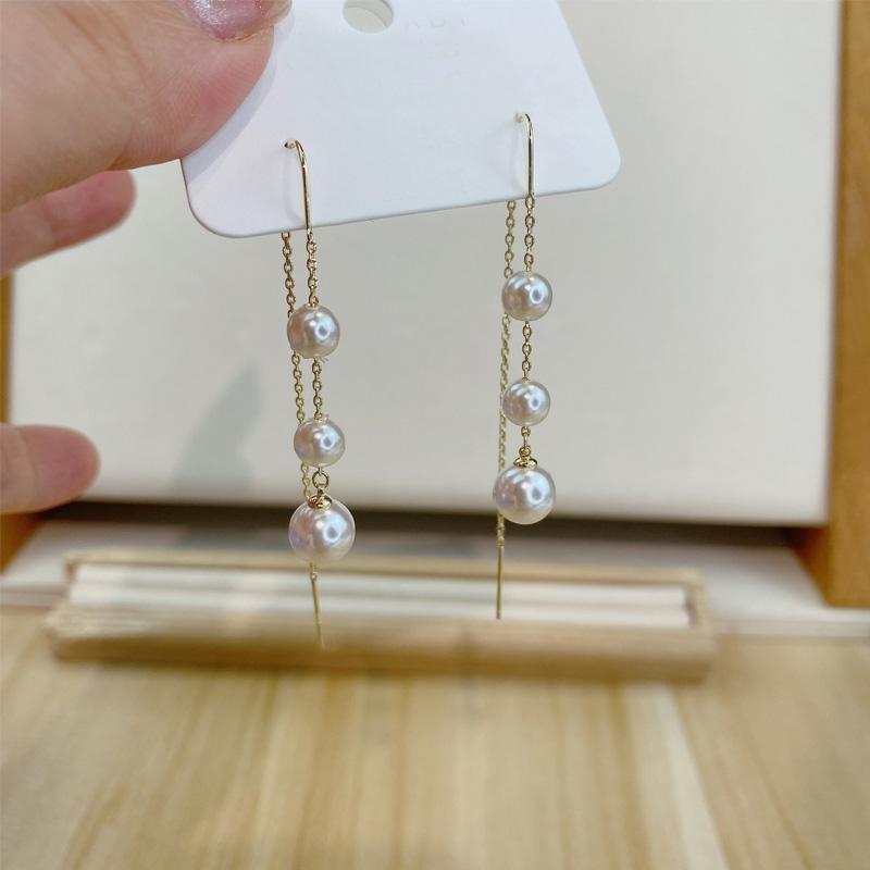 Cercei eleganti cu perle artificiale și ciucure pentru femei, cercei lungi cu zirconiu strălucitor, model floral, linie geometrică, bijuterii