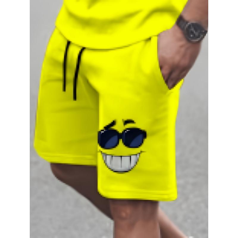 Pánská ležérní dvoudílná souprava s 3D potiskem, krátkým rukávem a kraťasy s letním hip-hopovým designem úsměvu, prodyšný outfit