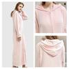 Ladies Hooded Dressing Gown Bath Robe Warm Soft Womens Fleece Zip Up Long Robes