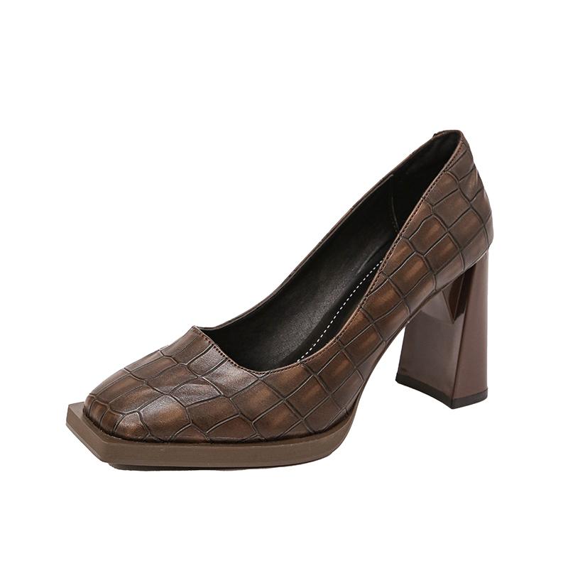 Niche Square Toe Shallow Mouth Thick Heel Single Shoes Fashion Slip-on Non-slip High Heels for Women