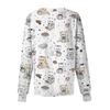 Women's Print Scrub Top - Long Sleeve Single Button Casual Uniform Top for Nurses, Caregivers, and