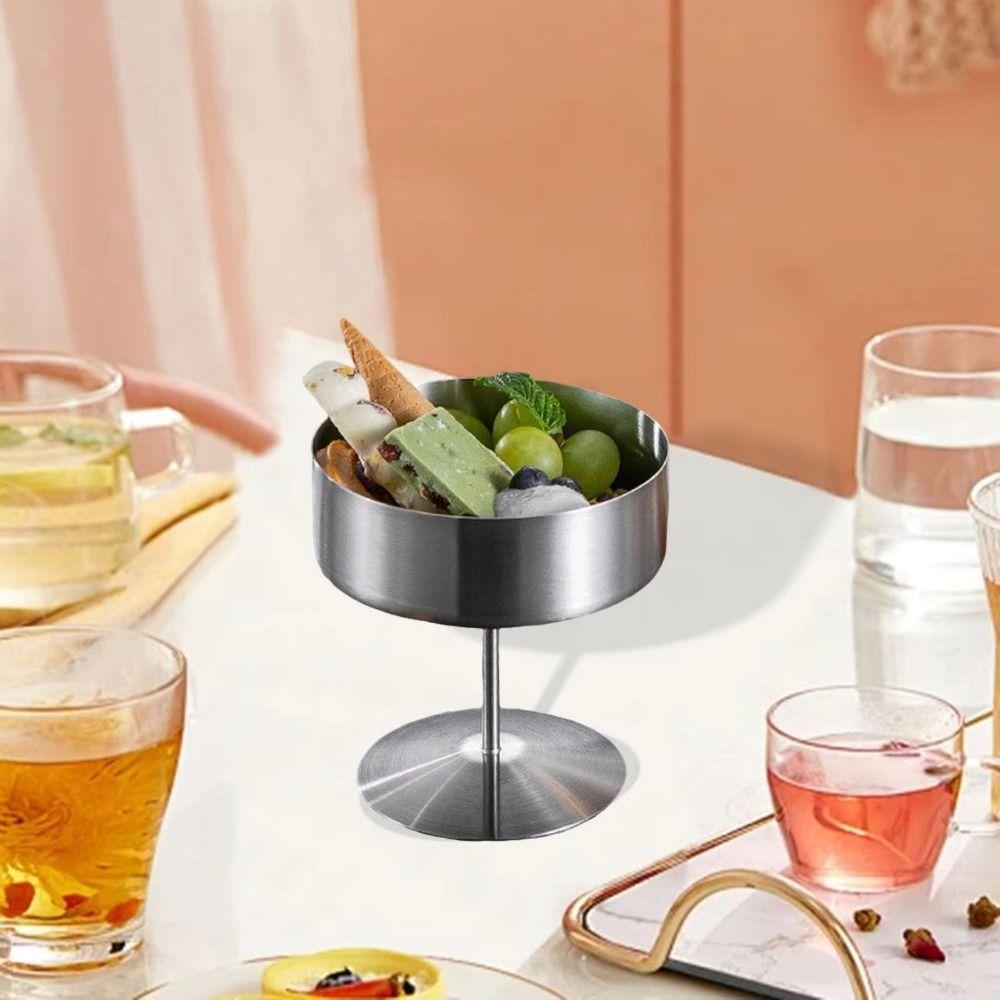 Wide Opening Pudding Cup High Footed Pudding Serving Dish Stainless Steel Dessert Cups Hotel