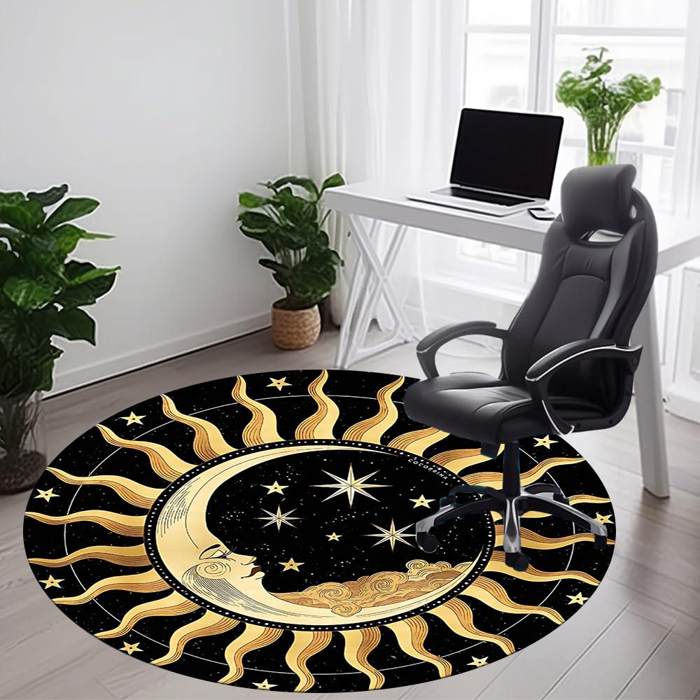 1PC Celestial Pattern Office Round Area Rug, Mat Suitable For Office, Under Office Chairs Bedroom Living Room Home Decor, Room Deco