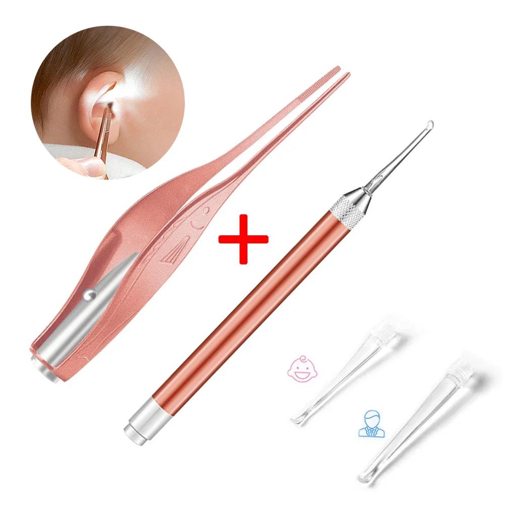 Durable And Safe Baby Ear Cleaner Spoon Led Flash Light Ear Wax Curette Picker Visual Children Earpick Eer Wax Dig Remover Ear Nose Novel Tweezer