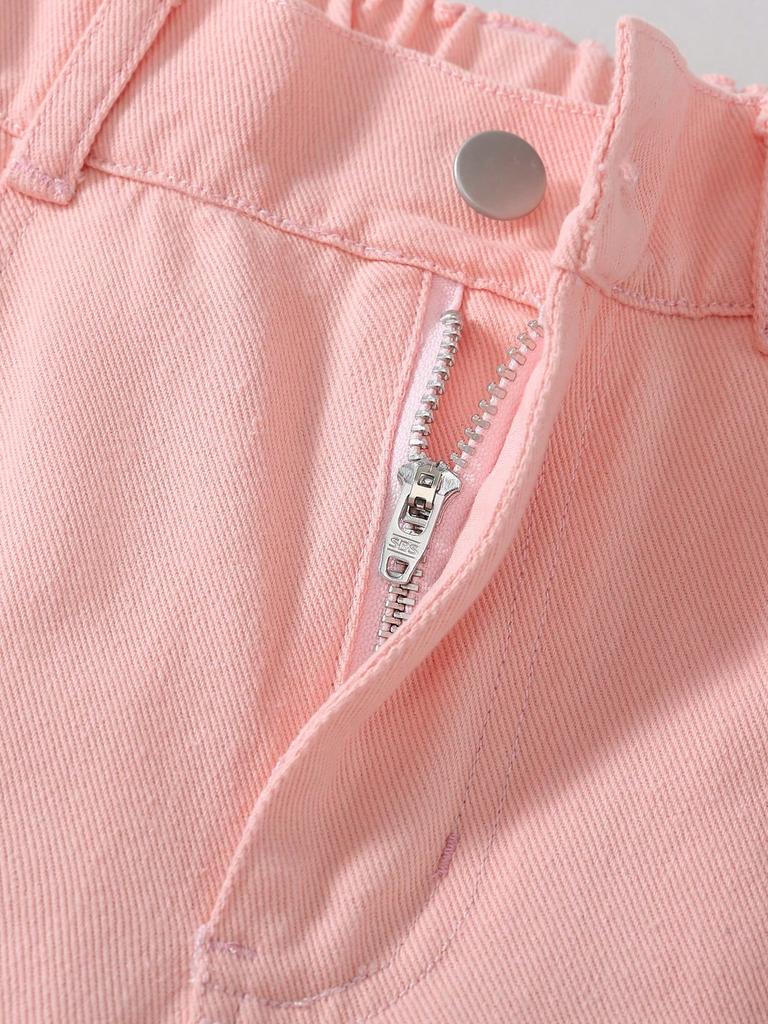 Single-piece girls' wide-leg straight-leg jeans with a fashionable, casual, trendy, and cute pink 3D bow.