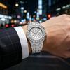Men Full Iced Out Green Crystal Watch Arabic Numeral Dial Quartz Wristwatch Alloy Band Calendar Hip Hop Bling Jewelry Watches