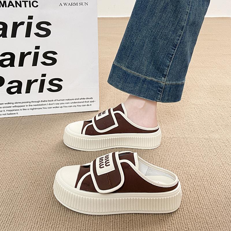 CRLAYDK Fashion Women's Canvas Mules Slip On Casual Platform Loafers Backless Comfortable Shoes Ladies Holiday Walking Slides