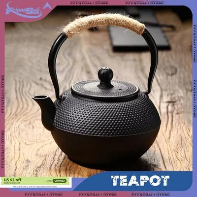 Tetera 900ML Tetera de Hierro de Alta Capacidad para Hervir Agua Juego de Vajilla para Té de Cocina Oolong Decoración de Mesa Estufa de Carbón