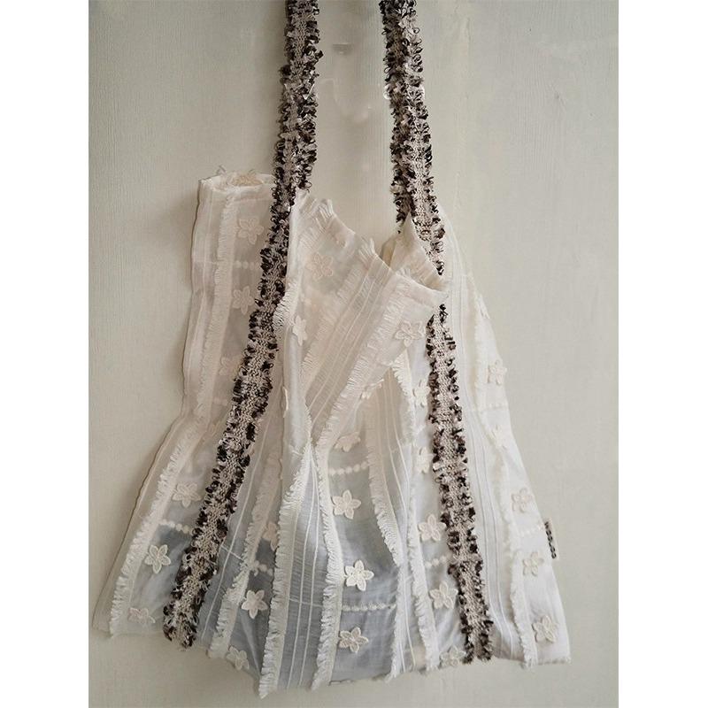 

Early spring niche design flower webbing texture summer canvas large capacity shoulder bag portable bag