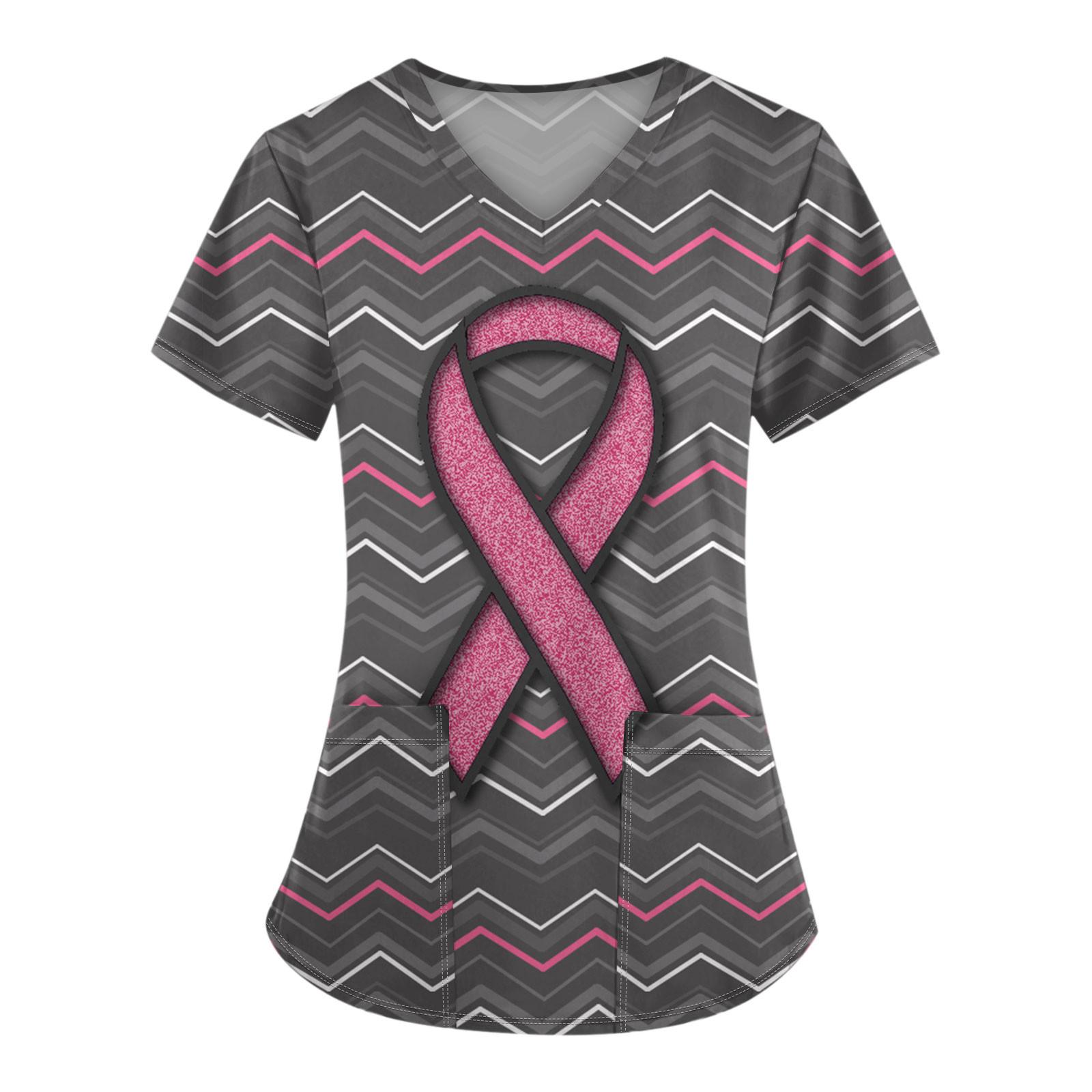 

Женская модная рабочая одежда с v-образным вырезом и коротким рукавом с карманной футболкой с принтом. XXXXL