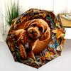 0106 Embossed Leaf Dog  Pattern, Automatic Folding Umbrella, Portable and Foldable Design, 8 Ribs, a Christmas or Birthday Gift.