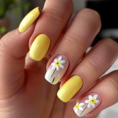 24 Stück Quadratische Falschnägel Aufdrücknägel Künstliche Nägel Falsche Nägel Aufklebenägel mit Blumendesigns Französische Nagelspitzen