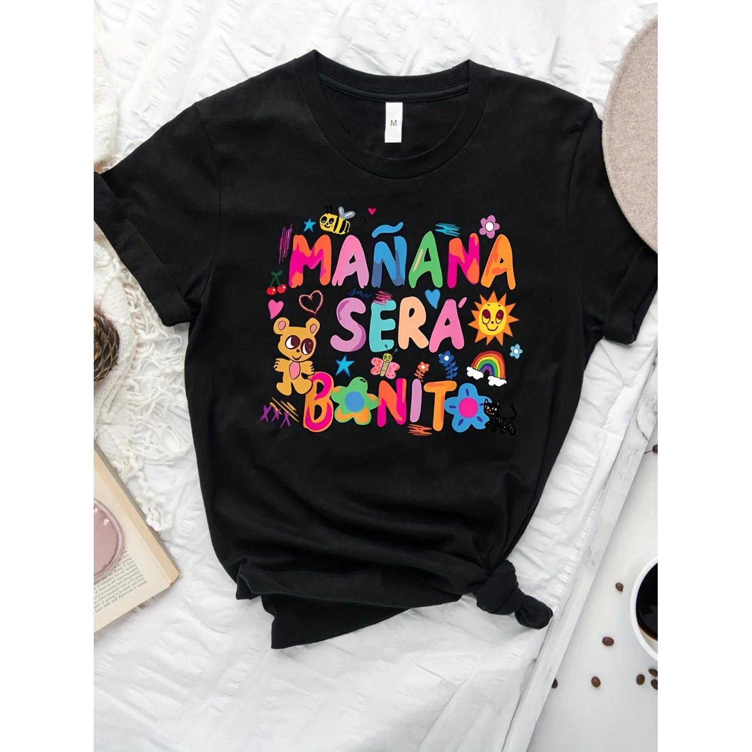 

Cartoon Print T-Shirt, Short Sleeve Crew Neck Casual Top For Summer & Spring, Women s Clothing XXXXXL чорний