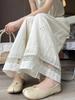 Women's Baggy Wide Leg Pants Lace Splicing High Waist Thin Elastic Waist Straight Trousers Vintage Style Casual Clothing Summer