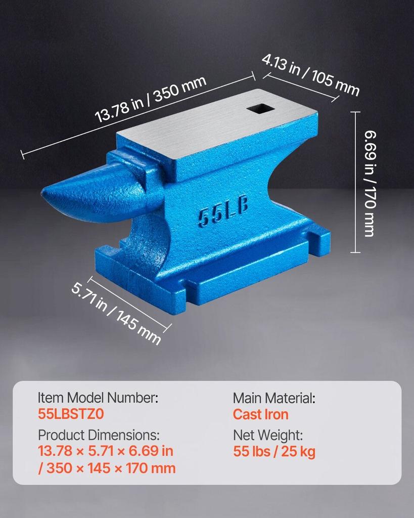 Single Horn Anvil 55 Lbs / 25.4 Kg Cast Iron Anvil Blacksmith for Sale Forge Tools and Equipment Anvil Rugged Round Horn Anvil Blacksmith Jewelers
