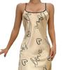 Women Nightdress Round Neck Sleeveless Nightgown with Suspender Design Printing Smooth Fabric