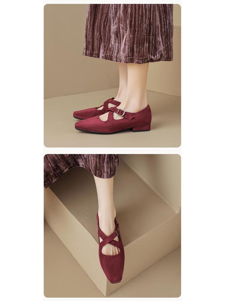 Weiwei Girl Retro Sametové Boty Mary Jane na Silném Podpatku pro Ženy