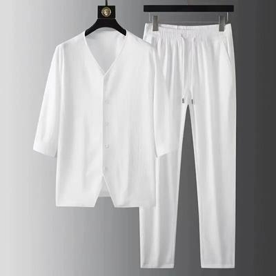 Shirts+Pants Summer Elastic Waist Sportswear Men's Casual Sets Male Fashion Trousers and Shirt Men Two Piece Set