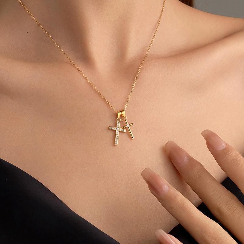 Banyan Tree S925 Silver Double Cross Personalized Necklace - Hip-Hop European/American Fashion for Men and Women