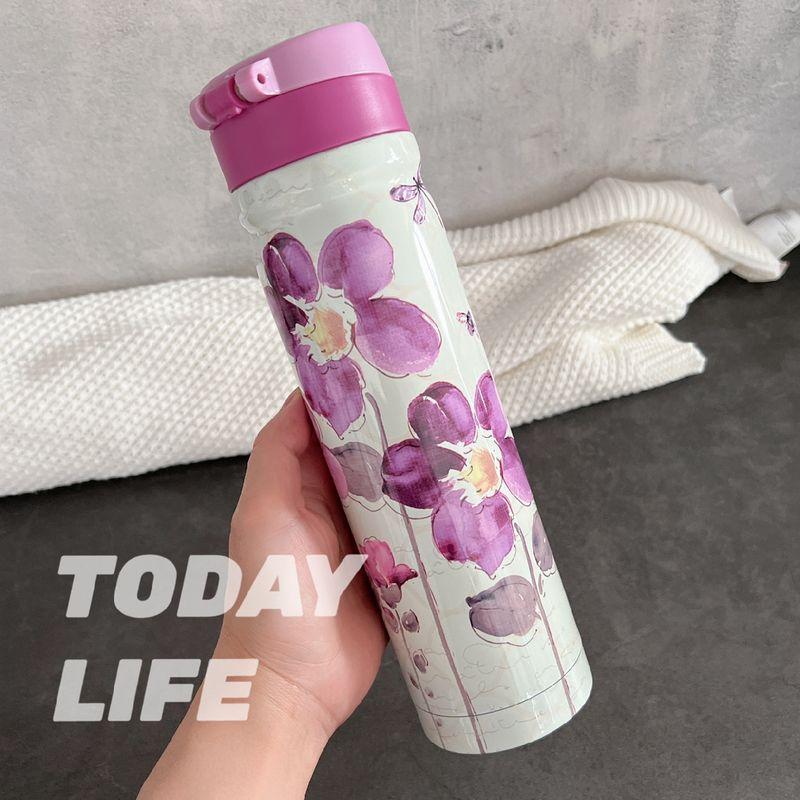 

Chinese-Style Ins-Style Purple Floral Print Large-Capacity Thermos Cup Stainless Steel Portable Flip-Top Water Bottle Default