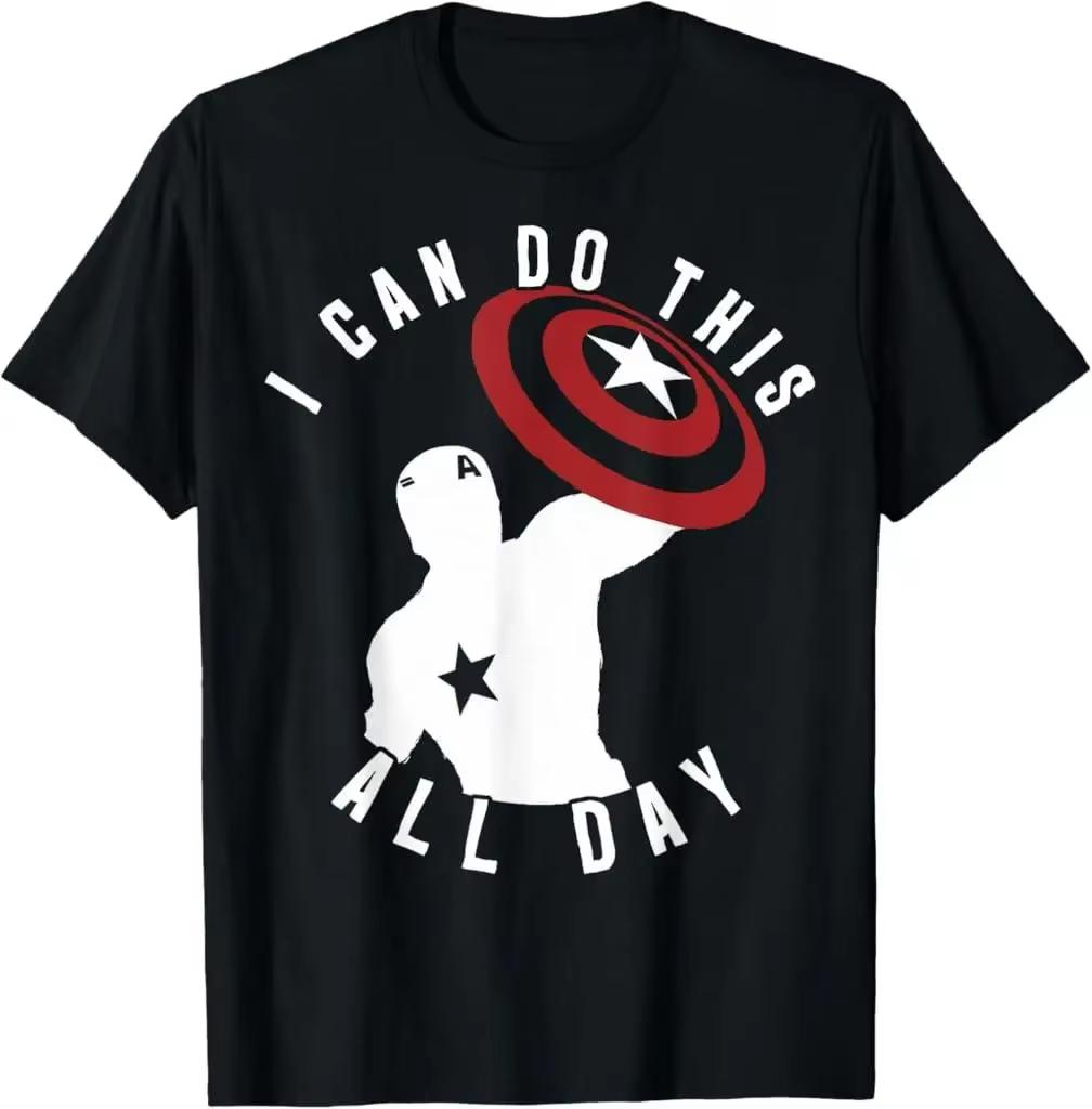 Captain America I can do this all day pattern Tshirt Marvel pure cotton shortsleeved roundneck casual black version M