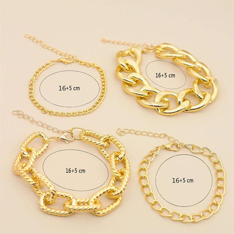 4 PCS Gold Color Chain Link Chain Bracelet Set Ins Style Women Boho Thick Cuban Chain Bangles Trendy Jewelry Set Gift Items