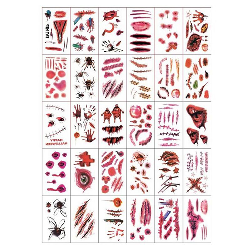 30Pcs/Set Halloween Lifelike Bloody Wound Scary Waterproof Temporary Tattoo Stickers For Kids Gift Fake Children Art Tattoo Toys