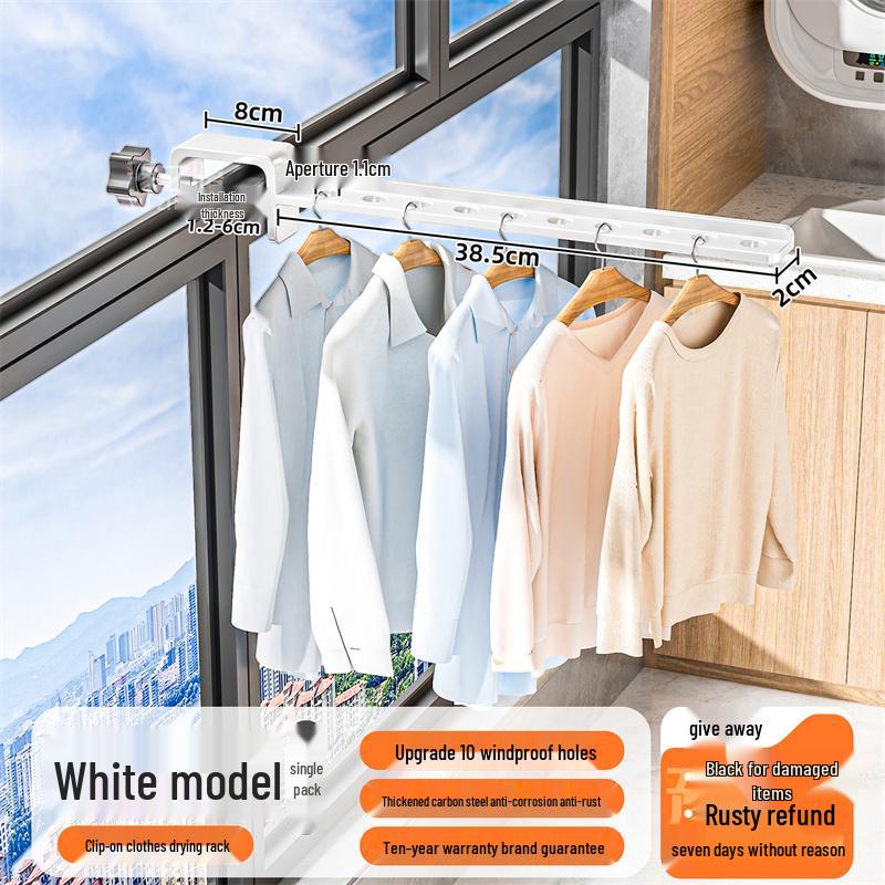 Anti-theft Balcony & Window Clothes Drying Rack with Railing Hooks for Dorms & Households