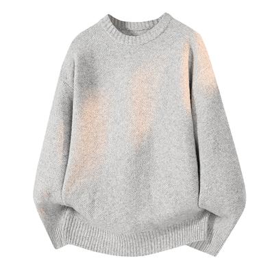 Unisex Light Gray Crew Neck Drop Shoulder Loose Knit Sweater