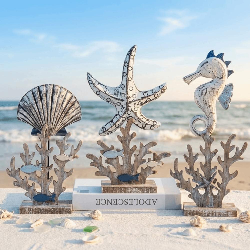 Vintage Wooden Ocean Animal Statue Handmade Coral Ornaments Unique Seahorse Figurine Living Room