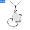 Natural Stone Cute Cat Pendant Multicolor Semi Gem Personalized Necklace