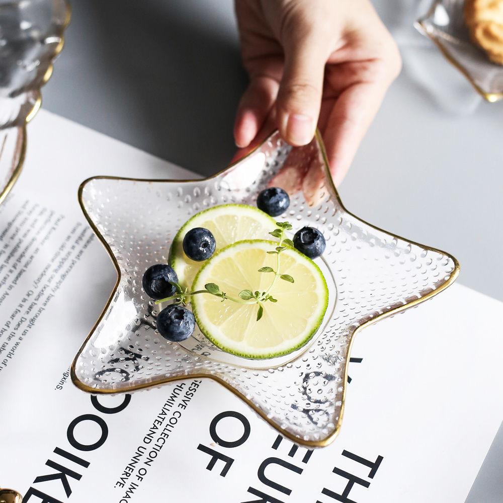 Kreative Muschel-Muschel-Form, Glasplatte, goldfarben, Dessertteller, Geschirr, Küchenutensilien