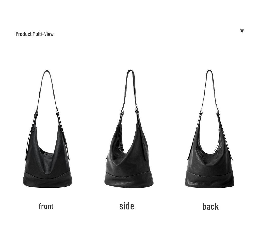 Qiu Zhen Women's Large Capacity Crossbody Hobo Bag, Grid Pattern, Vegetable Tanned Sheepskin, Double Handle.