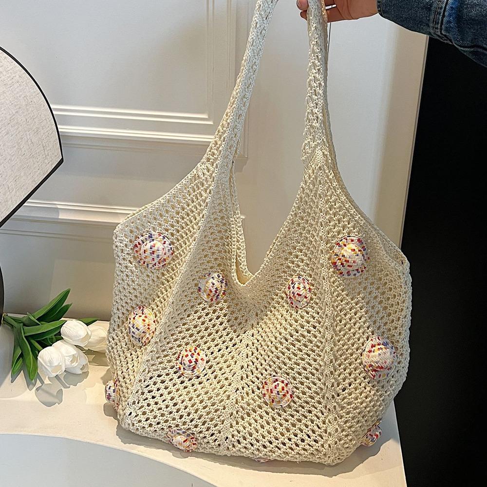 Large Capacity Crochet Shoulder Bag Sweet Knitted Handbag Simple Shopping Bag  Ladies