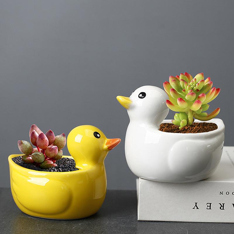 Cute Duck Flower Pot Succulent Pot Ceramics Planter Home Decor Desktop Ornaments Bonsai Plant Pot Garden Decoration