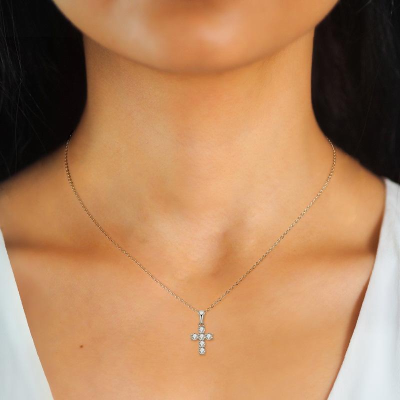 Silvere Glam Cross Moissanite Necklace French Retro Trend 925 Sterling Silver Pendant Collarbone Chain Does Not Fade