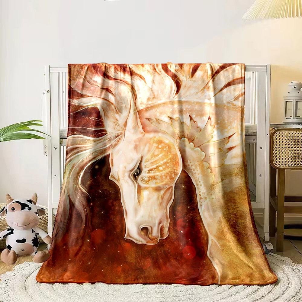 

Elegant white horse with flowing mane, textured patterns, and warm tones. for all seasons blanket lunch break throw gift 80cm x 120cm