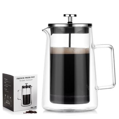 Double-layer Coffee Pot Glass French Press Pot with Filter Screen Heat-resistant and Thermal Insulation Coffee Utensils Household Filter Sharing Pot