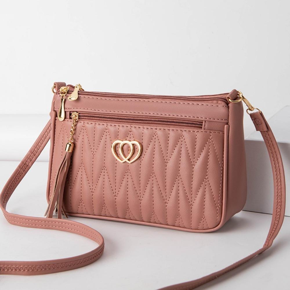 Large Capacity Lattice Shoulder Bag Zipper PU Leather Messenger Bag Women Crossbody Bag  Female