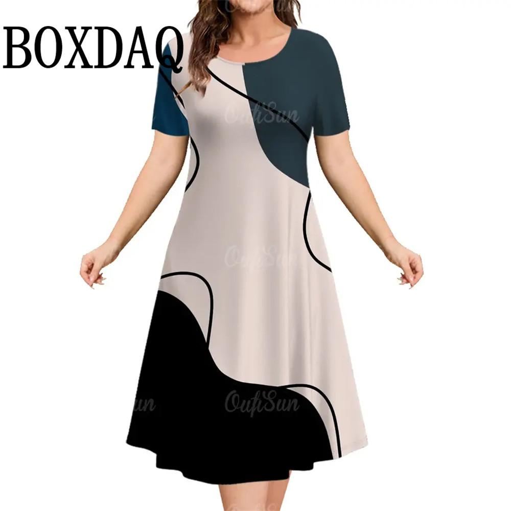 

Женское платье с коротким рукавом, свободные платья больших размеров с принтом в полоску 3D, летнее повседневное классическое платье А-силуэта L