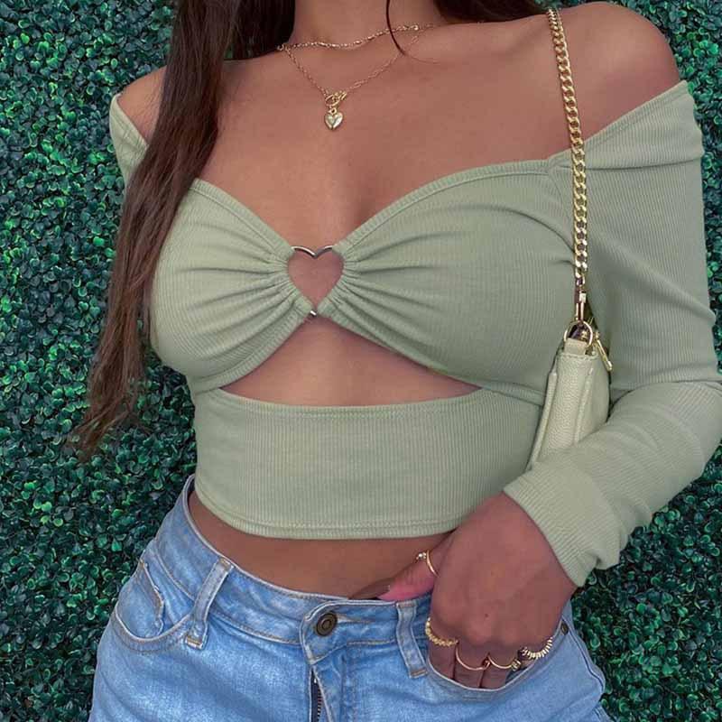 

2023 лето новый горячий секси крест полый без бретелек халтер майка женская пупочная вязаная блузка 5016 L зелёный