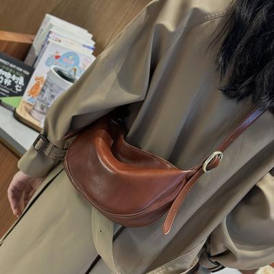 Leather Women's Bag, Fashionable Underarm Dumpling Bag, Retro Commuter Leather Single-shoulder Crossbody Bag, Women's Saddle Bag