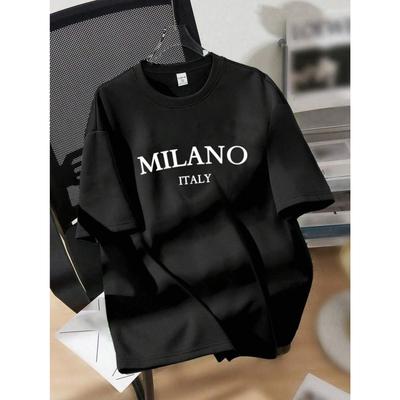 Sommer Herren 100% reine Baumwolle lässig locker und modisch MILANO ITALY Buchstabenaufdruck Rundhals Kurzarm T-Shirt Top