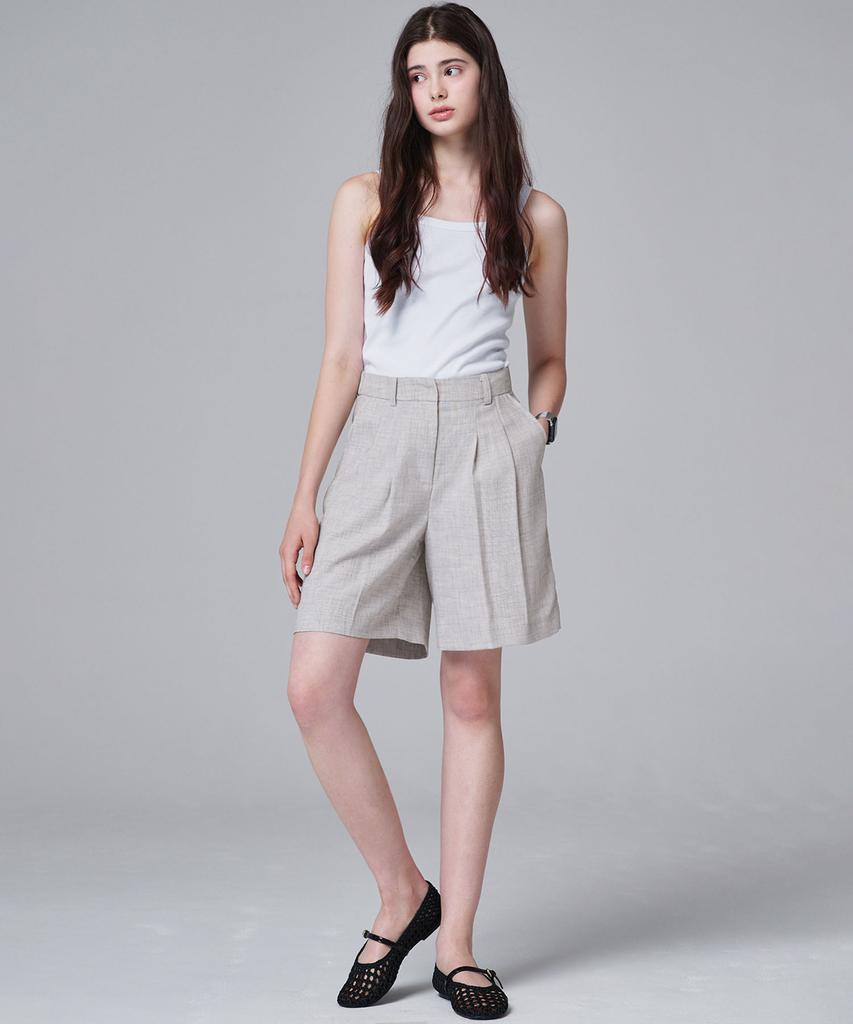 MALOUPE 2208 Lightweight Double-Pleat Half Pants (Beige)