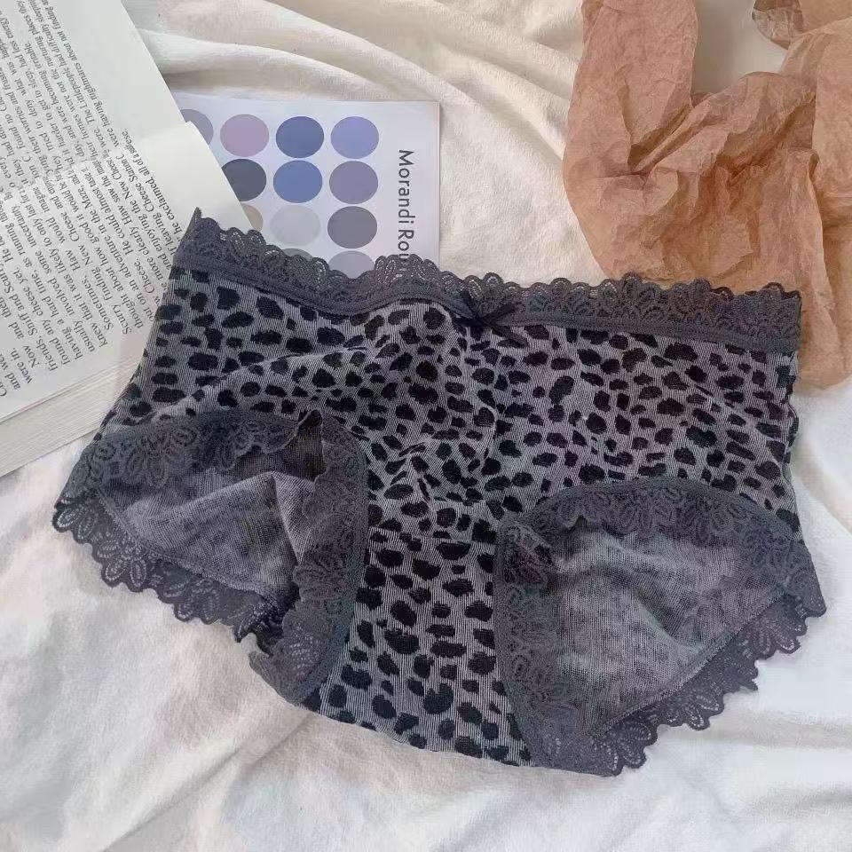 Pure Cotton Women's Leopard Print Lace Bow Mid-Waist Panties - Breathable Triangle Underwear 2025