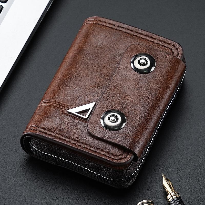 Short Coin Purse Compact Double Buckle Wallet Men'S Card Holder Stylish Pu Leather Wallet For Men'S Accessory Casual Use