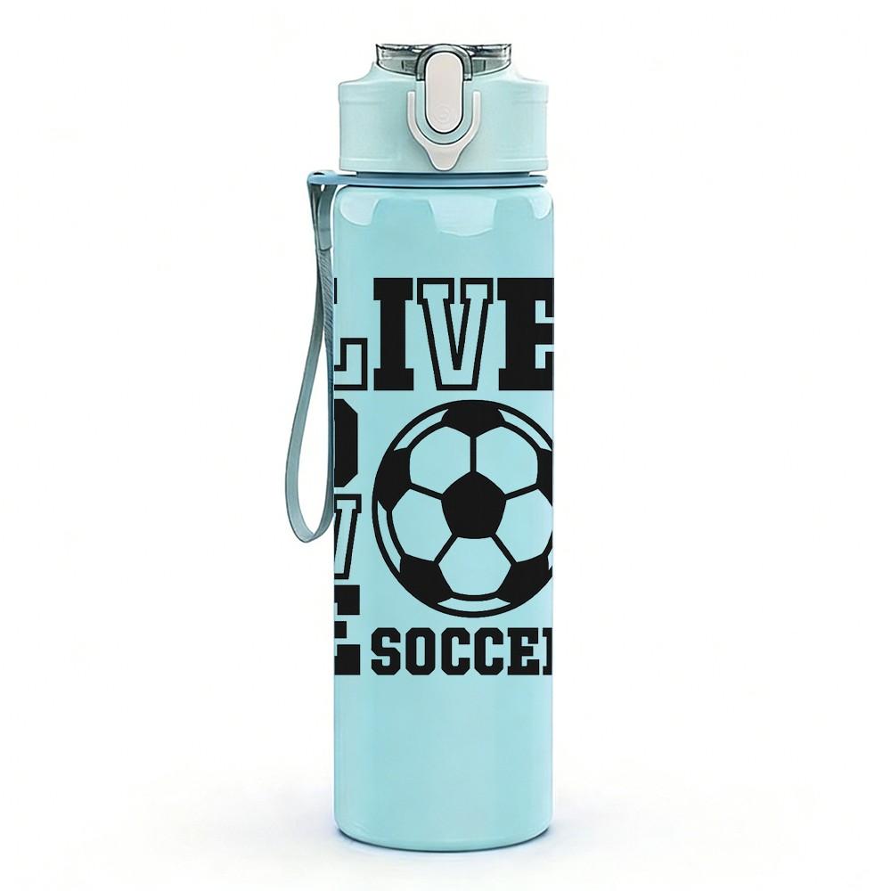 1PC Live Love Soccer Badge Print 750ml Color Plastic Sports Water Bottle Leakproof Flip Straw Lid Suitable for Sports Office Home Use