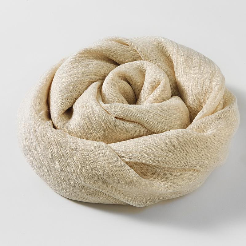 Women's Cotton Linen Artistic Solid Color Silk Scarf, Sun Protection Beach Neck Scarf, Japanese Style Long Gauze Scarf