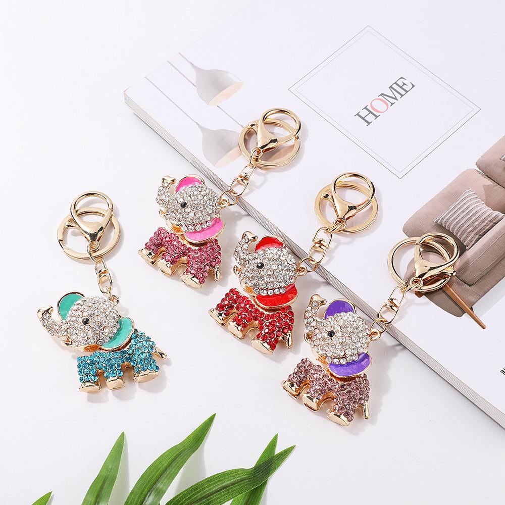 Cartoon diamond studded elephant keychain, Korean version, creative women's handbag keychain, elephant pendant